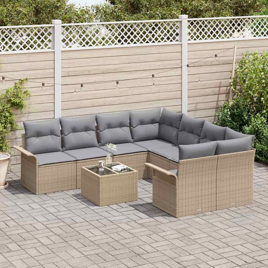 Gartensofa-set mit Kissen 9 pcs Beige Poly-Rattan