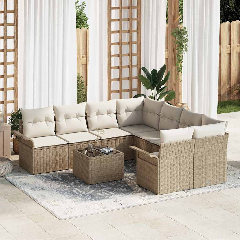 Gartensofa-set mit Kissen 9 pcs Beige Poly-Rattan