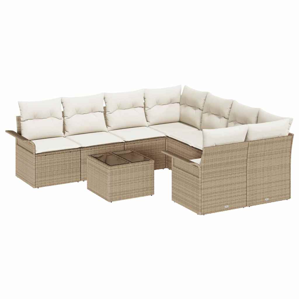Gartensofa-set mit Kissen 9 pcs Beige Poly-Rattan