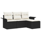 Sofa Set mit Kissen 4 pcs Schwarz und Creme Poly-Rattan