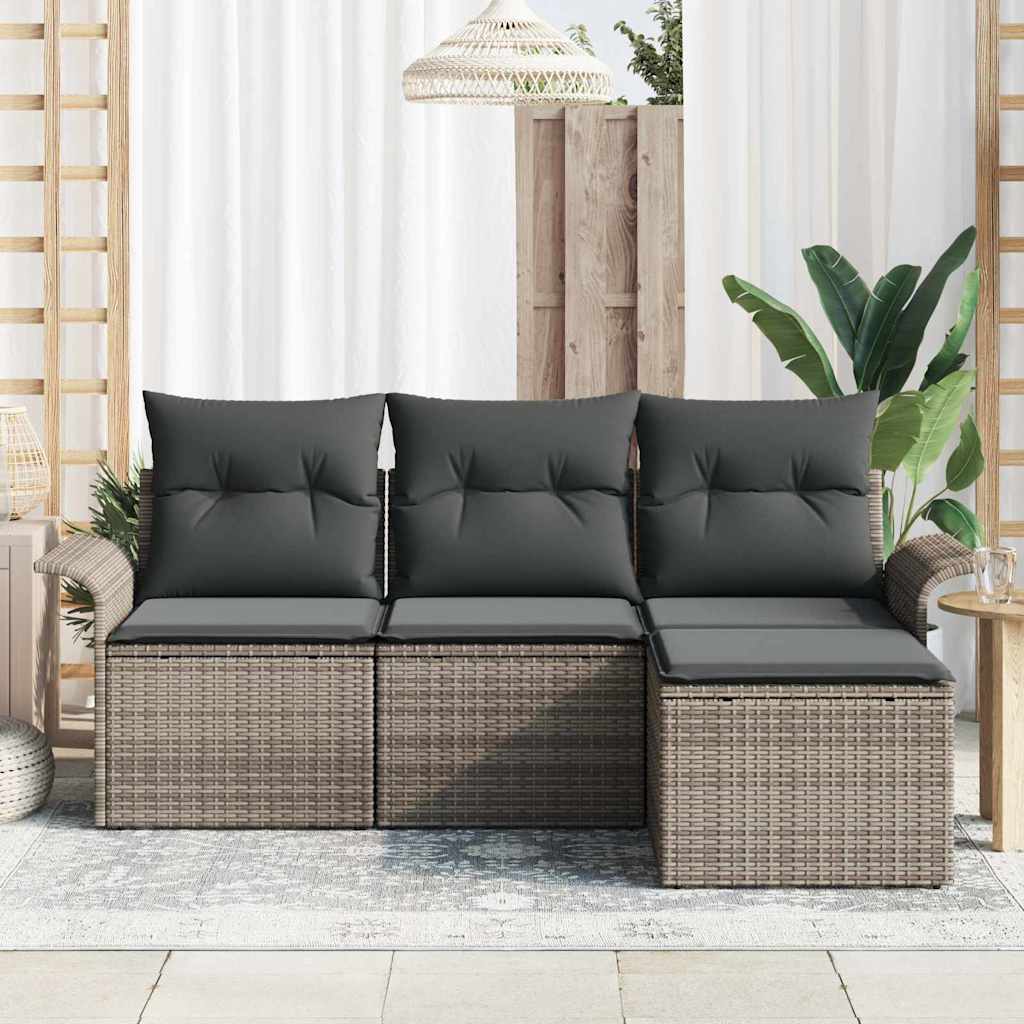 Sofa Set mit Kissen 4 pcs Grau Poly-Rattan