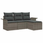 Sofa Set mit Kissen 4 pcs Grau Poly-Rattan