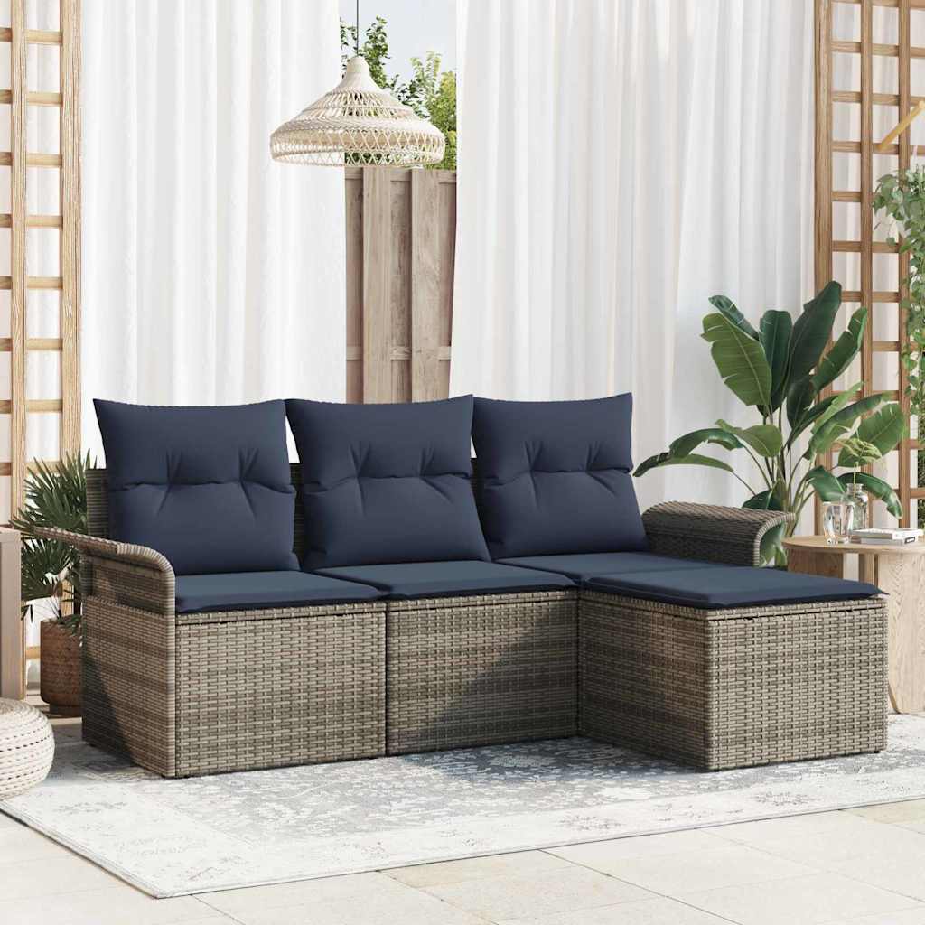 Gartensofa-set mit Kissen 4 pcs Grau Poly-Rattan