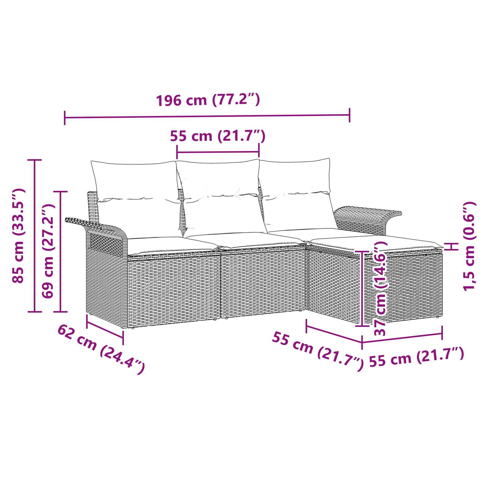 Gartensofa-set mit Kissen 4 pcs Schwarz Poly-Rattan