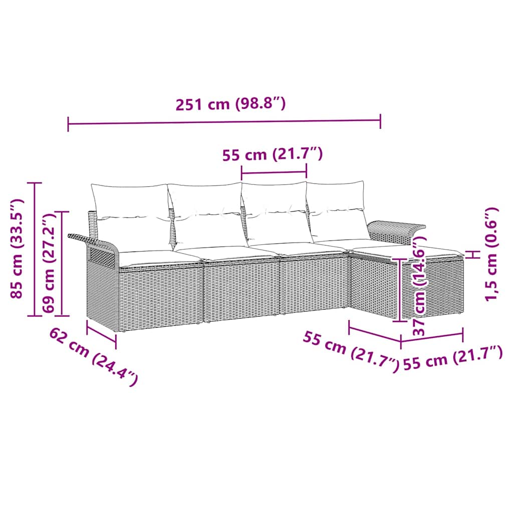 Outdoor-Sofa mit Kissen 5 pcs Grau Poly-Rattan