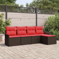 Gartensofa-set mit Kissen 5 pcs Braun Poly-Rattan