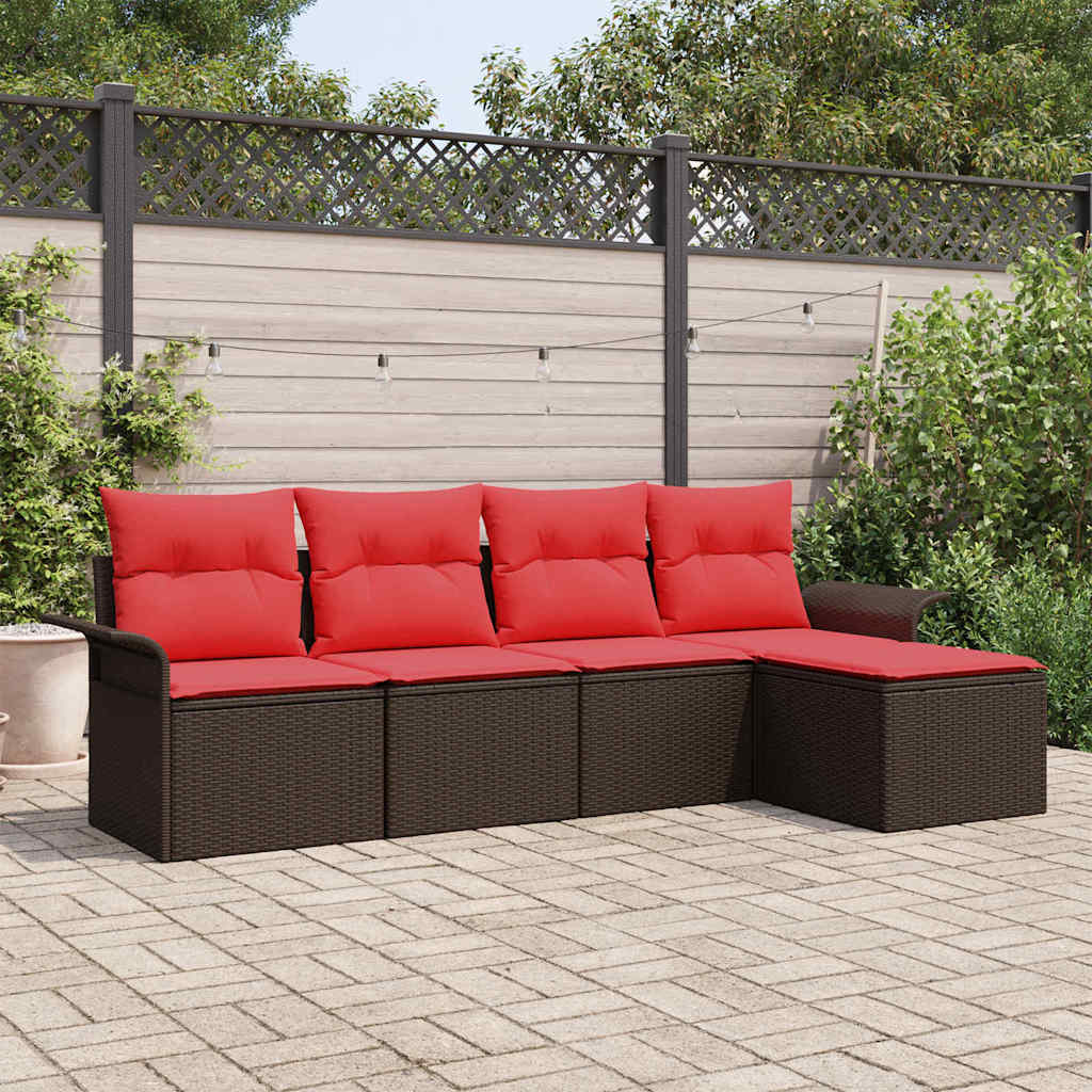 Gartensofa-set mit Kissen 5 pcs Braun Poly-Rattan