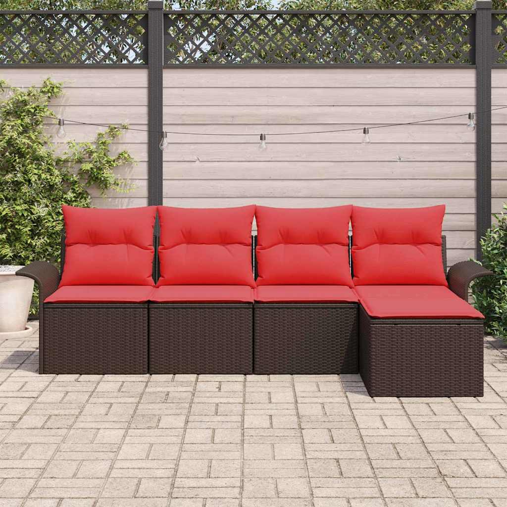 Gartensofa-set mit Kissen 5 pcs Braun Poly-Rattan