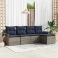 Gartensofa-set mit Kissen 5 pcs Grau Poly-Rattan
