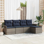 Gartensofa-set mit Kissen 5 pcs Grau Poly-Rattan