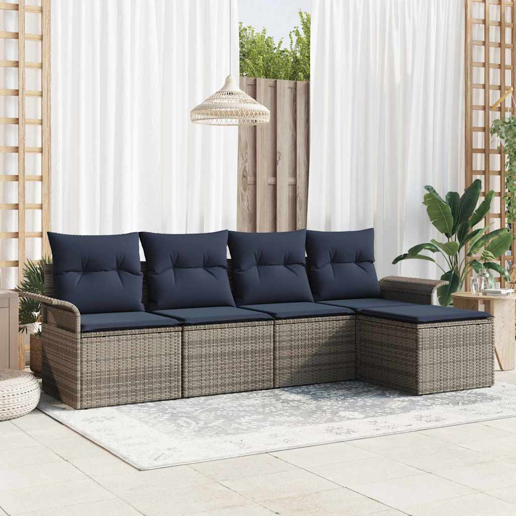 Gartensofa-set mit Kissen 5 pcs Grau Poly-Rattan