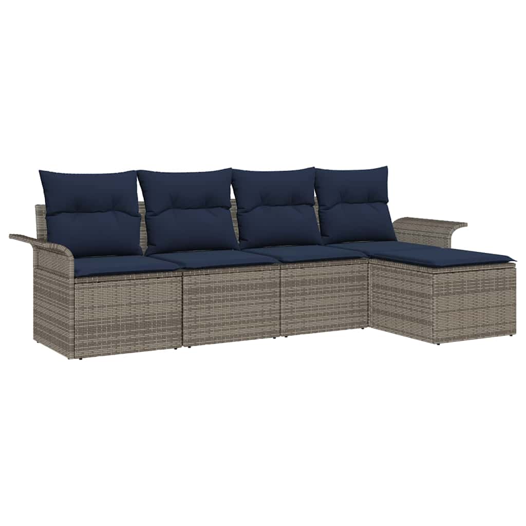 Gartensofa-set mit Kissen 5 pcs Grau Poly-Rattan