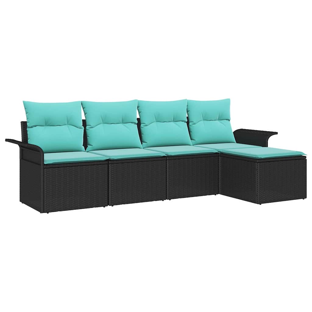 Gartensofa-set mit Kissen 5 pcs Schwarz Poly-Rattan