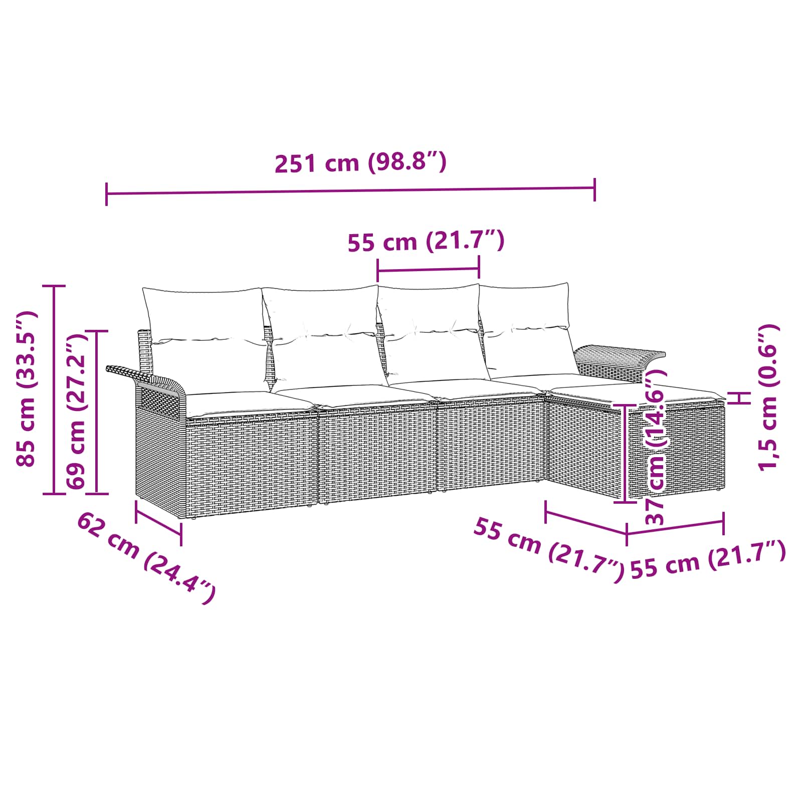Gartensofa-set mit Kissen 5 pcs Schwarz Poly-Rattan