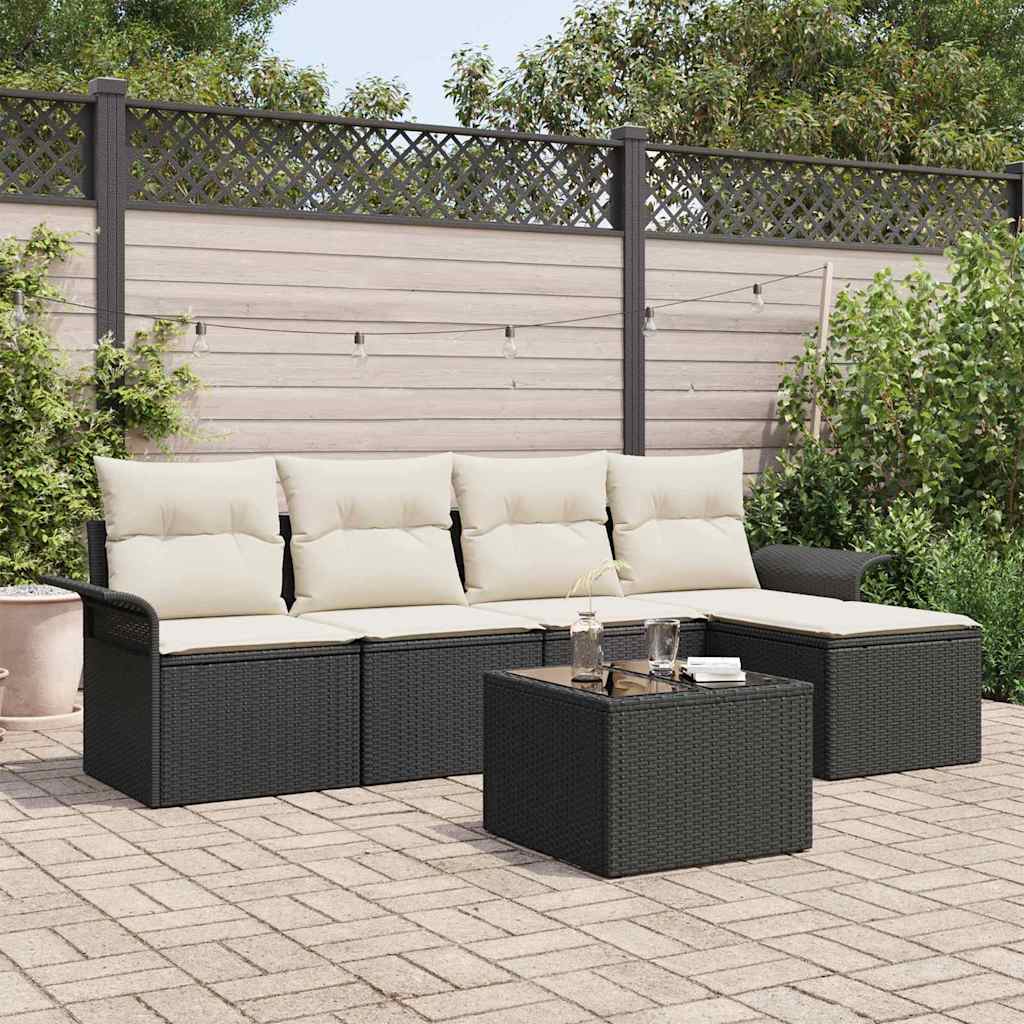 Outdoor-Sofa mit Kissen 6 pcs Schwarz Poly-Rattan