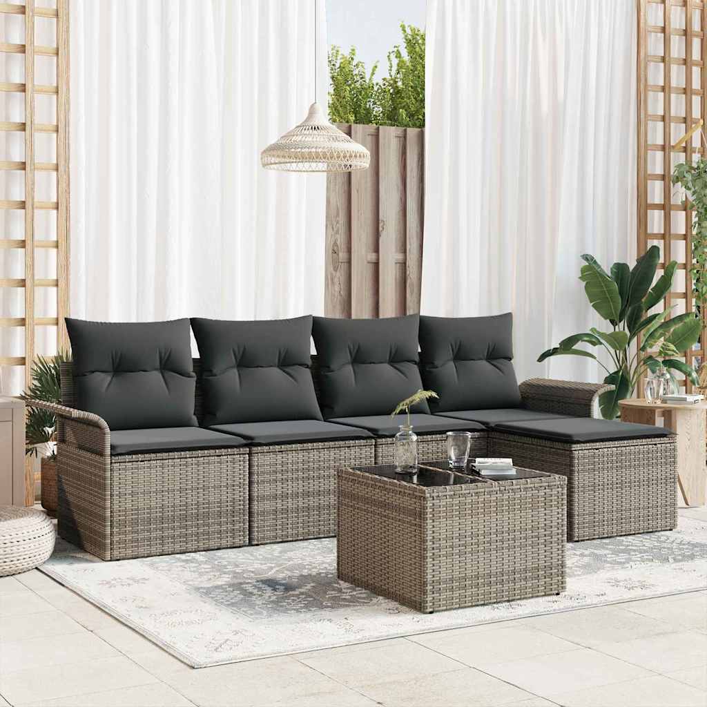 Outdoor-Sofa mit Kissen 6 pcs Grau Poly-Rattan