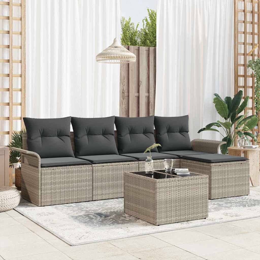 Outdoor-Sofa mit Kissen 6 pcs Hellgrau Poly-Rattan