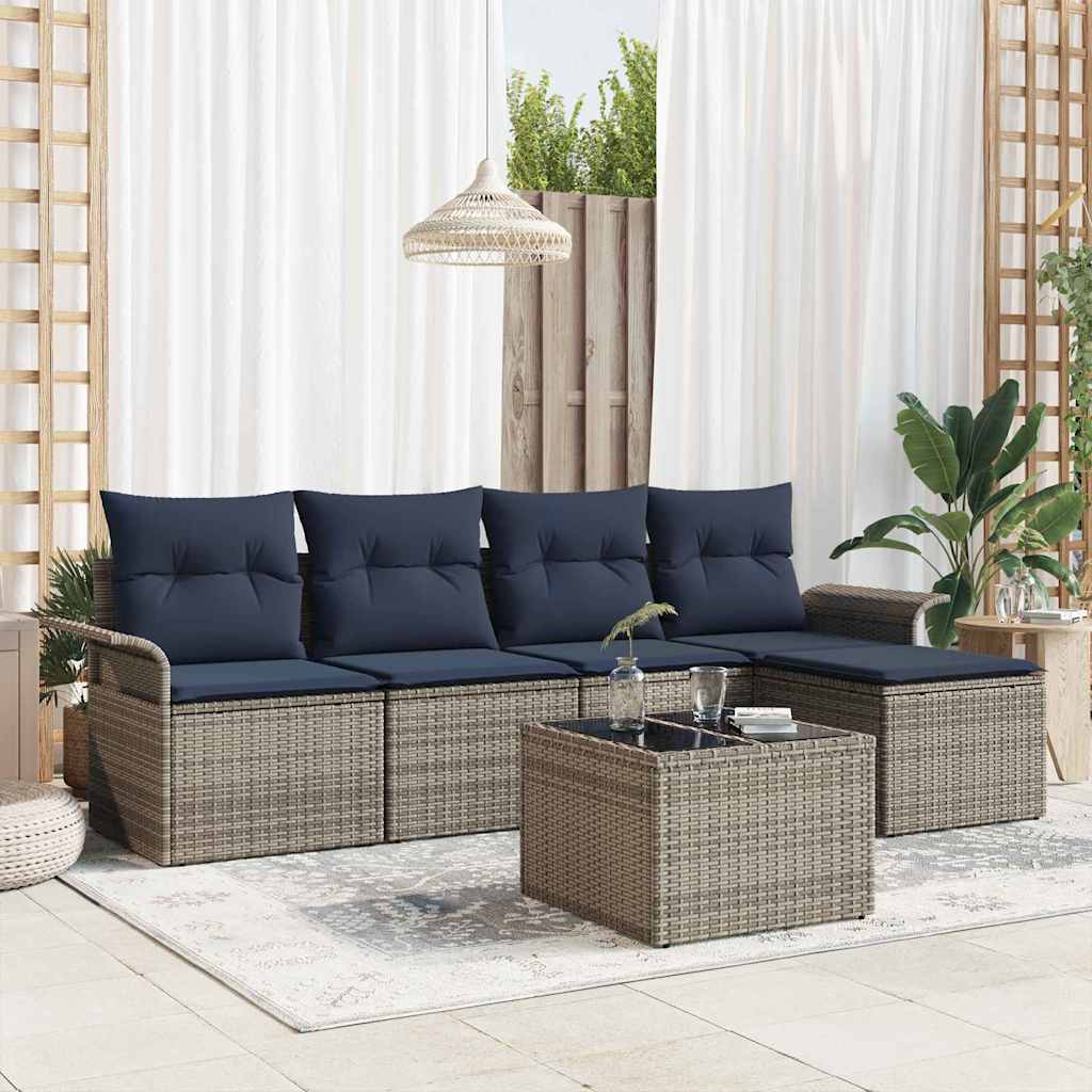 Gartensofa-set mit Kissen 6 pcs Grau Poly-Rattan