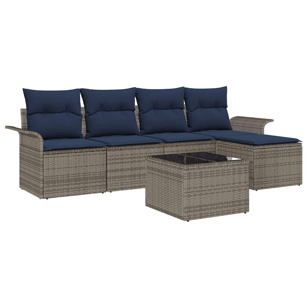Gartensofa-set mit Kissen 6 pcs Grau Poly-Rattan