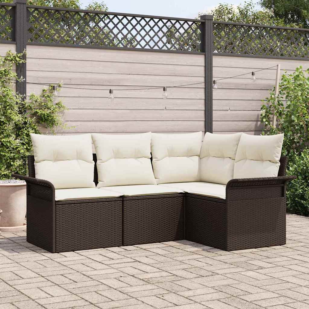 Gartensofa-set mit Kissen 4 pcs Braun Poly-Rattan