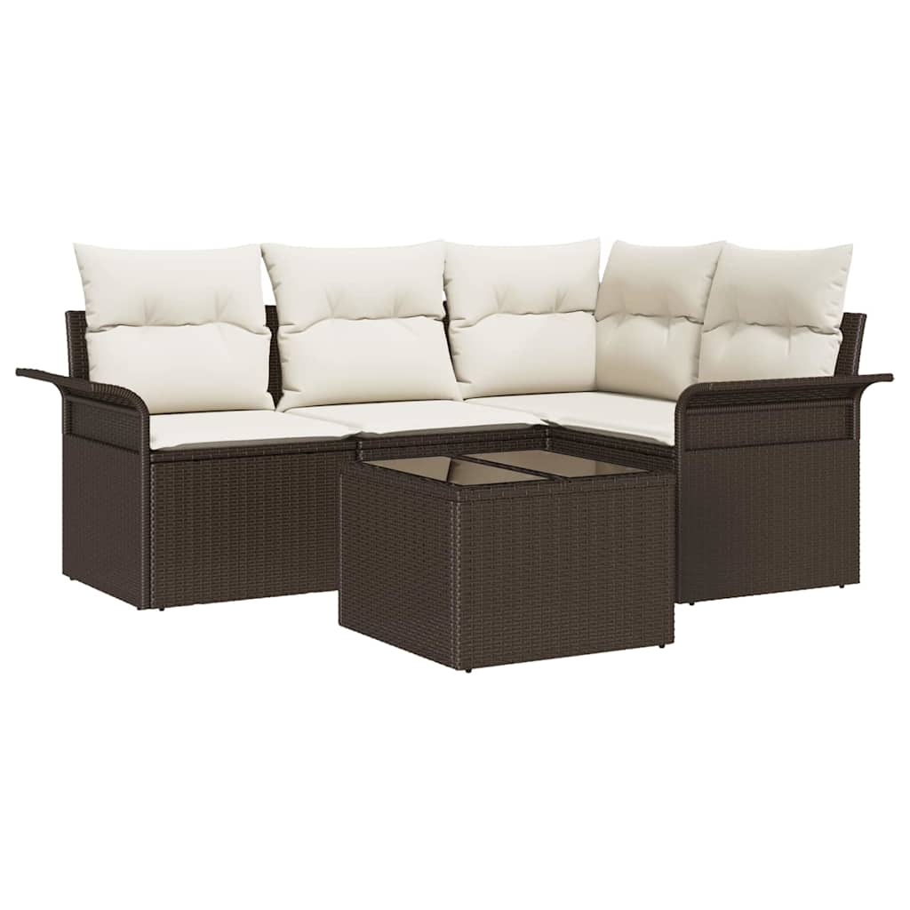 Gartensofa-set mit Kissen 5 pcs Braun Poly-Rattan