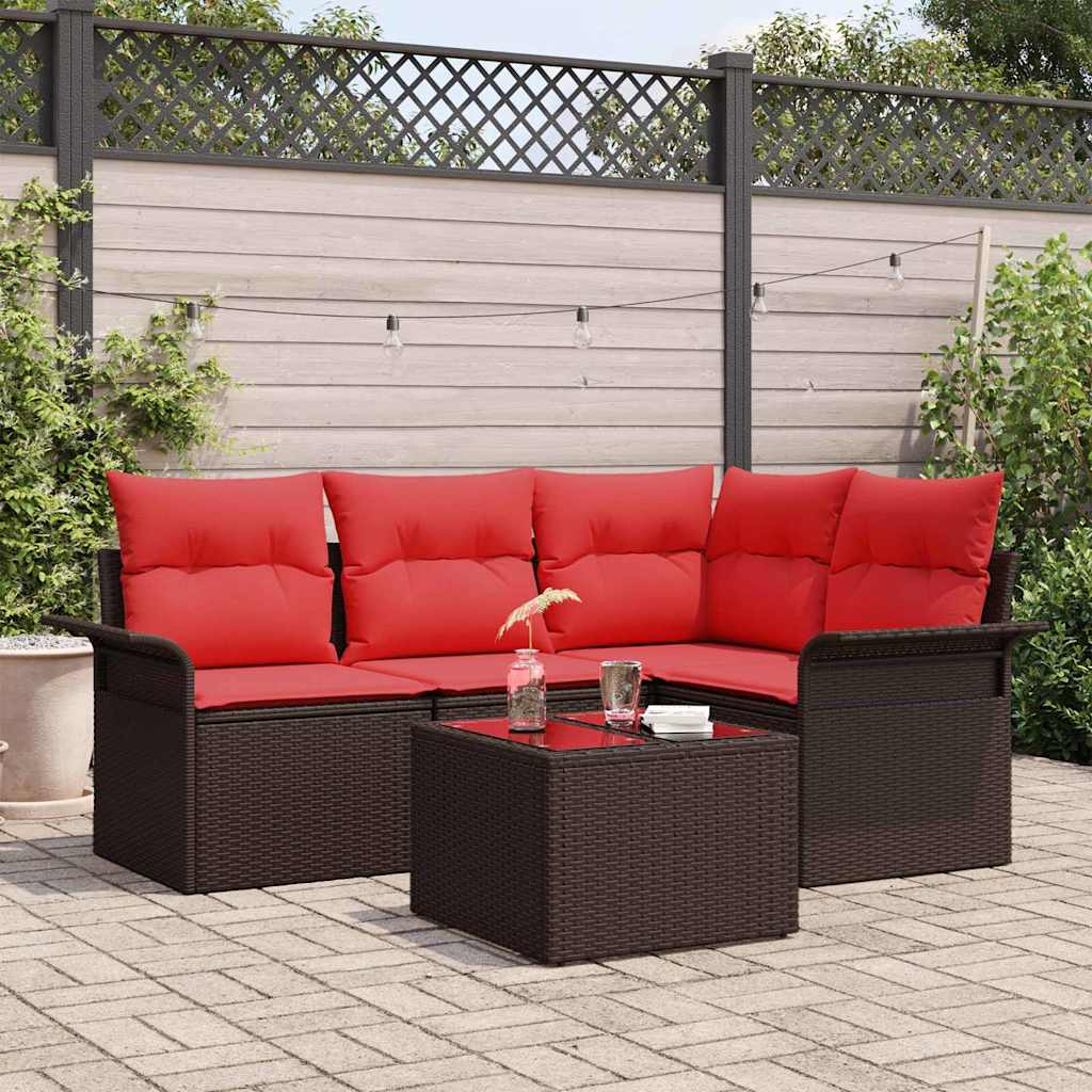 Gartensofa-set mit Kissen 5 pcs Braun Poly-Rattan