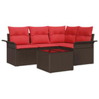 Gartensofa-set mit Kissen 5 pcs Braun Poly-Rattan