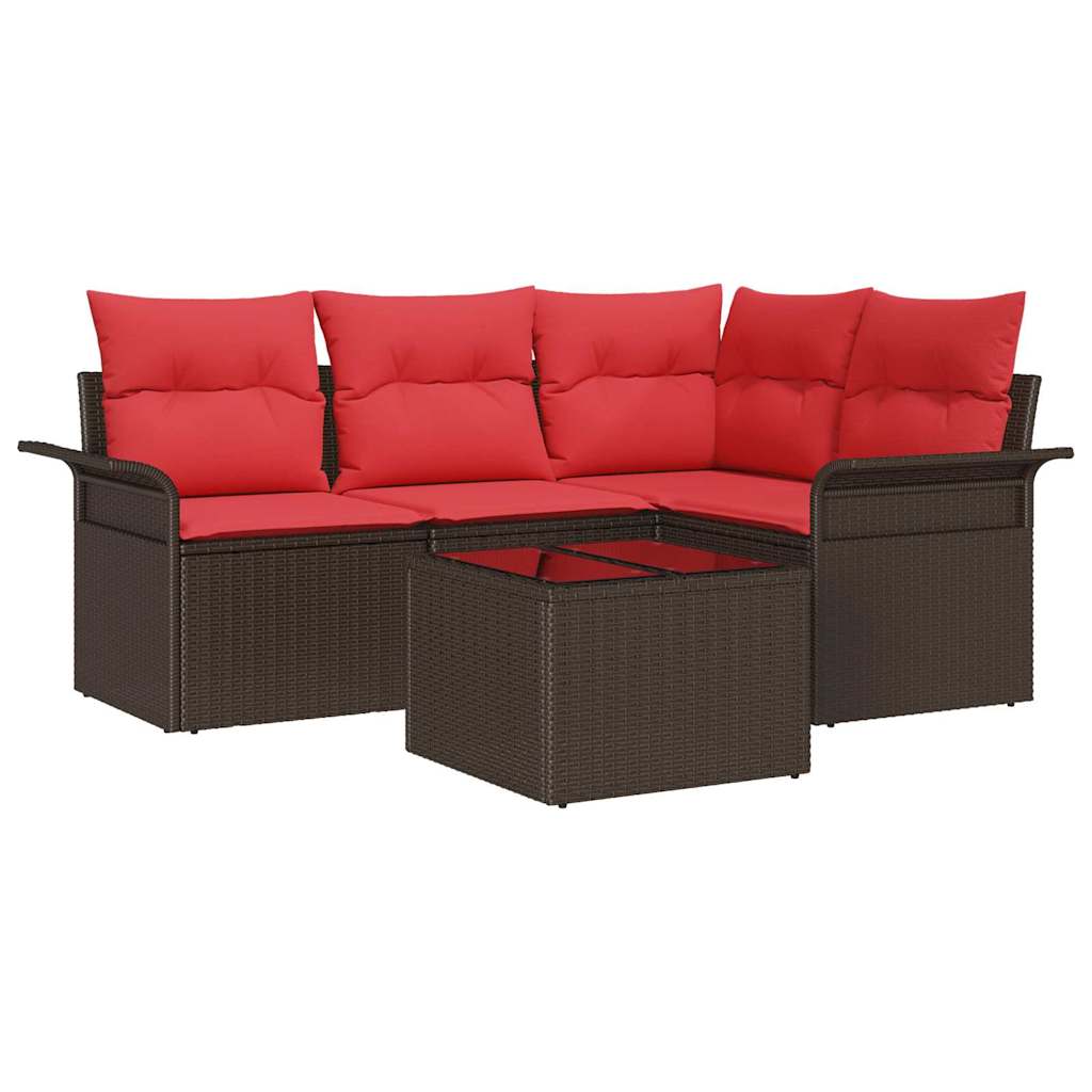 Gartensofa-set mit Kissen 5 pcs Braun Poly-Rattan