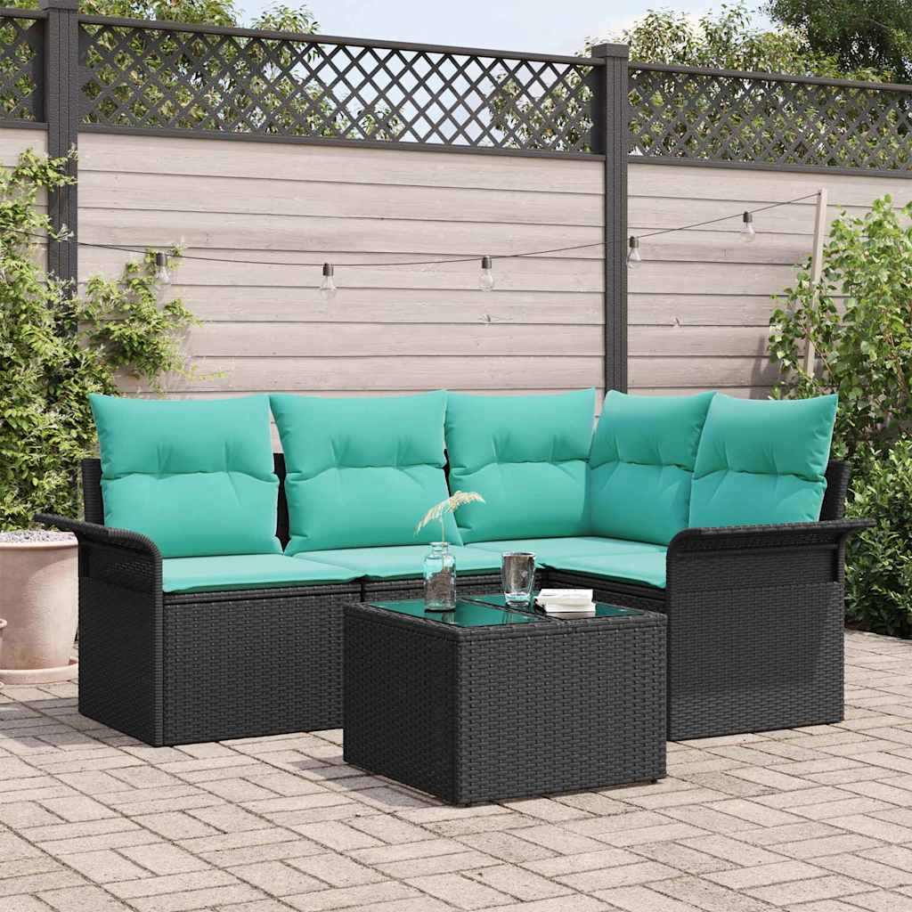 Gartensofa-set mit Kissen 5 pcs Schwarz Poly-Rattan