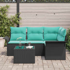 Gartensofa-set mit Kissen 5 pcs Schwarz Poly-Rattan