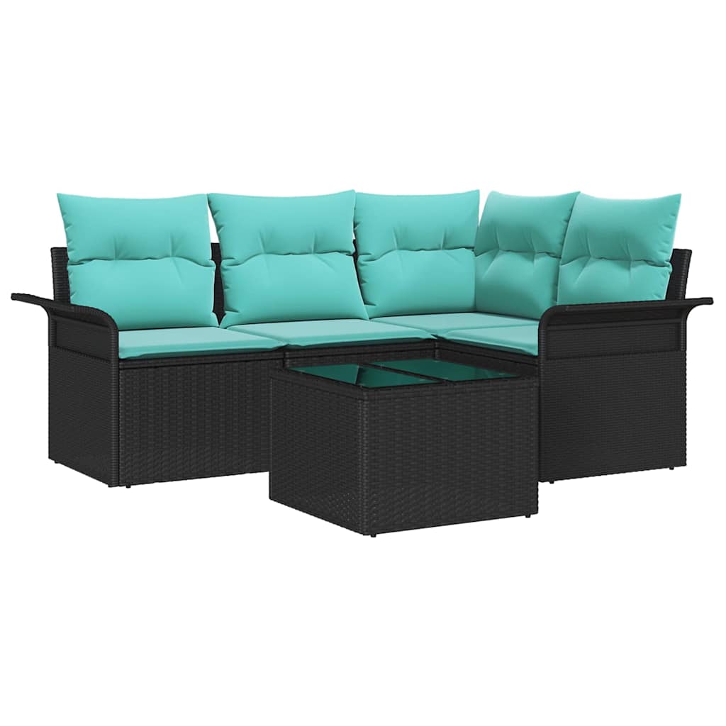 Gartensofa-set mit Kissen 5 pcs Schwarz Poly-Rattan