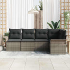 Gartensofa-set mit Kissen 5 pcs Grau Poly-Rattan