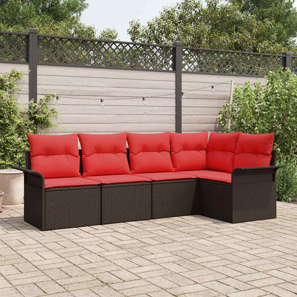 Gartensofa-set mit Kissen 5 pcs Braun Poly-Rattan