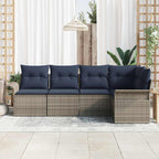 Gartensofa-set mit Kissen 5 pcs Grau Poly-Rattan