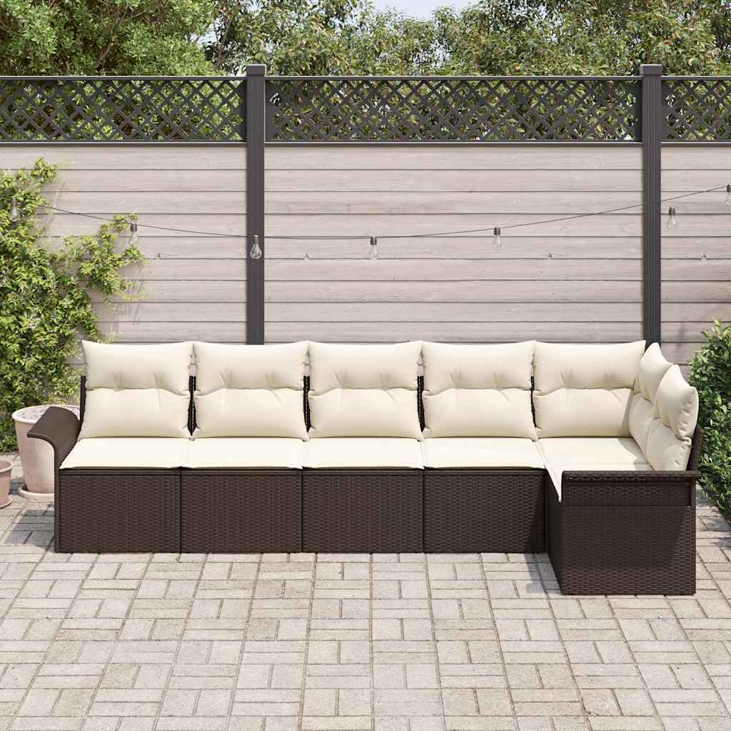 Gartensofa-set mit Kissen 6 pcs Braun Poly-Rattan