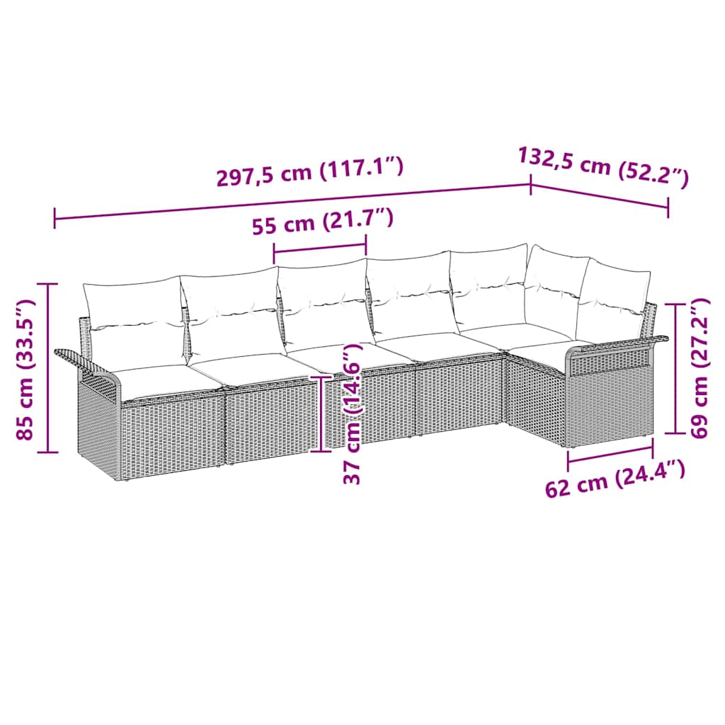 Gartensofa-set mit Kissen 6 pcs Beige Poly-Rattan