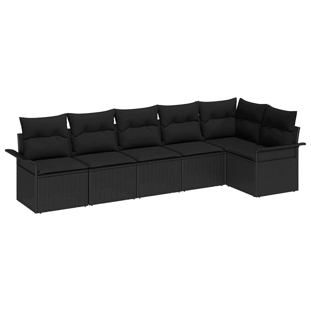 Gartensofa-set mit Kissen 6 pcs Schwarz Poly-Rattan