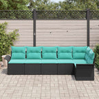 Gartensofa-set mit Kissen 6 pcs Schwarz Poly-Rattan