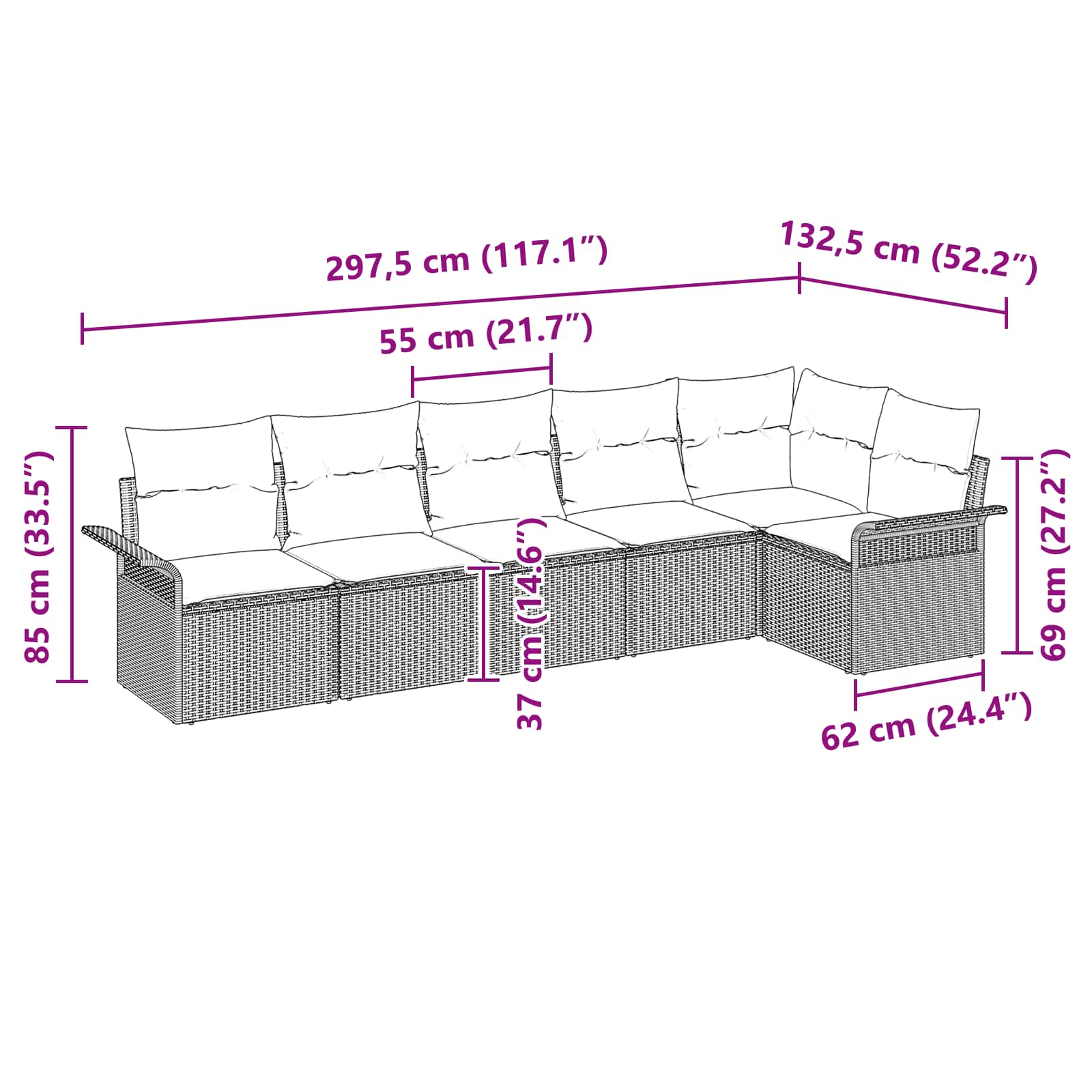 Gartensofa-set mit Kissen 6 pcs Schwarz Poly-Rattan
