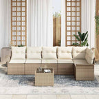 Gartensofa-set mit Kissen 7 pcs Beige Poly-Rattan