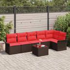 Gartensofa-set mit Kissen 7 pcs Braun Poly-Rattan