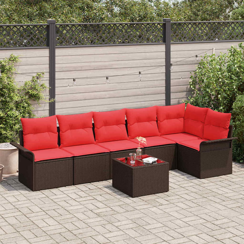 Gartensofa-set mit Kissen 7 pcs Braun Poly-Rattan