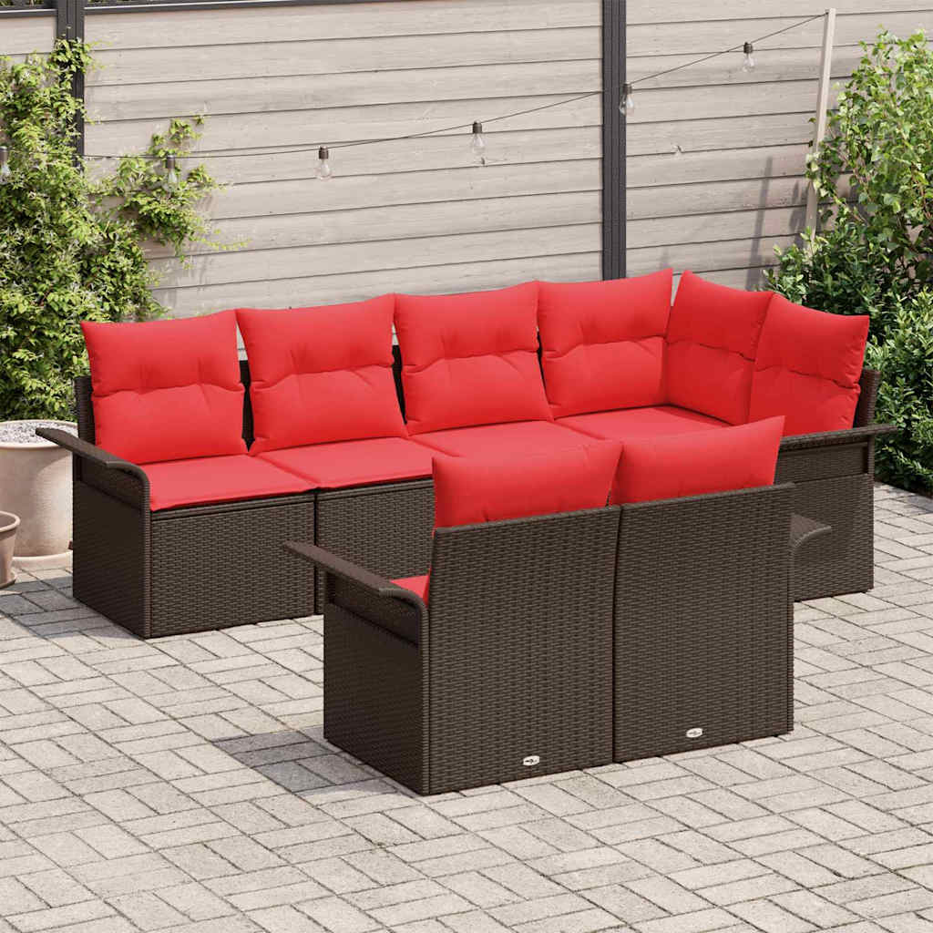 Gartensofa-set mit Kissen 7 pcs Braun Poly-Rattan
