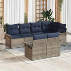 Gartensofa-set mit Kissen 7 pcs Grau Poly-Rattan