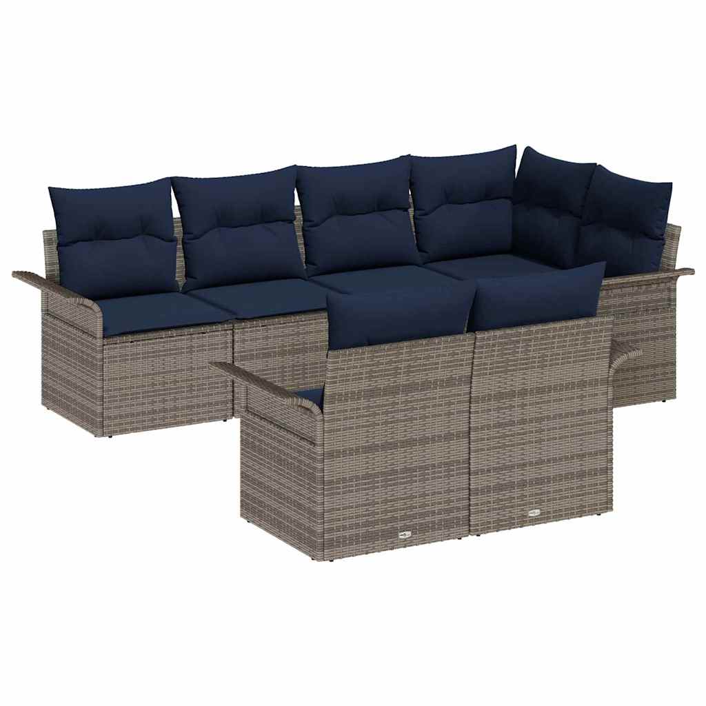 Gartensofa-set mit Kissen 7 pcs Grau Poly-Rattan