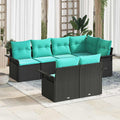 Gartensofa-set mit Kissen 7 pcs Schwarz Poly-Rattan
