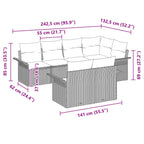 Gartensofa-set mit Kissen 7 pcs Schwarz Poly-Rattan