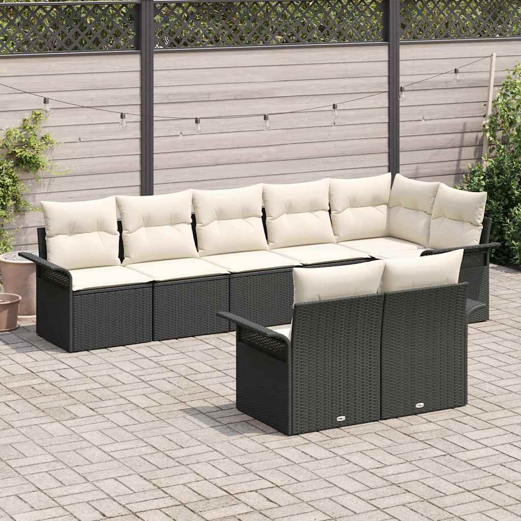 Gartensofa-set mit Kissen 8 pcs Schwarz Poly-Rattan
