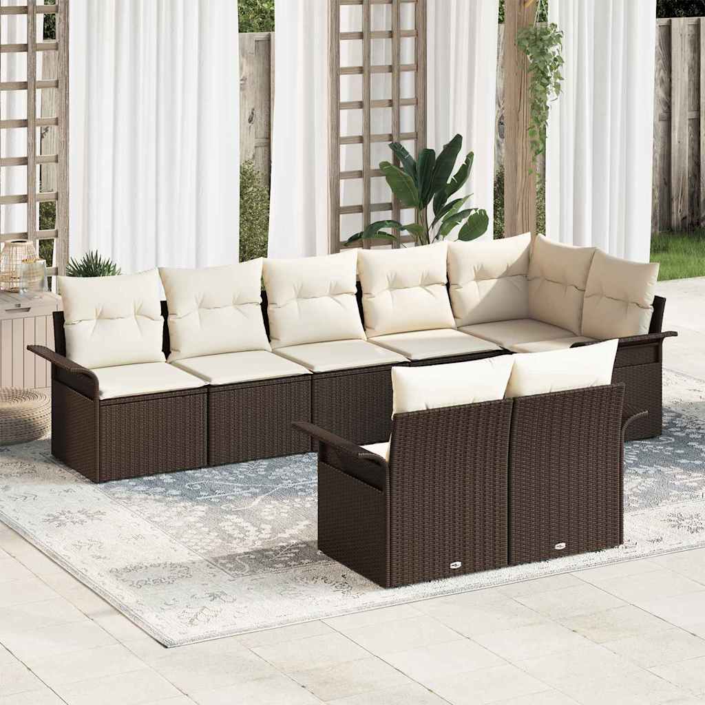 Gartensofa-set mit Kissen 8 pcs Braun Poly-Rattan