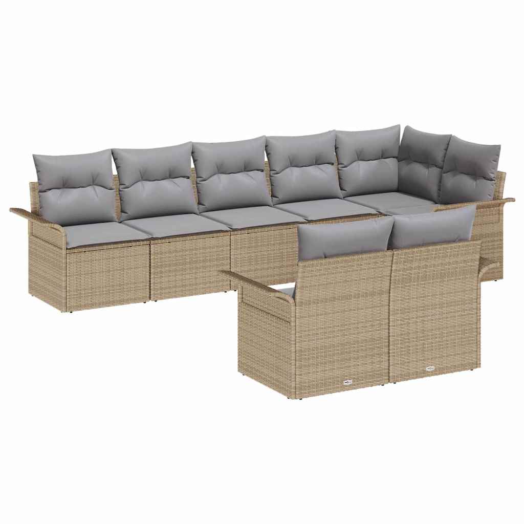 Gartensofa-set mit Kissen 8 pcs Beige Poly-Rattan
